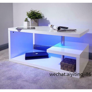 SG-LL40 Simple Design White High <strong>Gloss</strong> Coffee <strong>Table</strong> <strong>Side</strong> <strong>Table</strong> With Blue LED Lights - Product Image 5