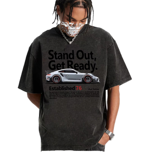 Camiseta Gráfica Retro de Coche - Camiseta Streetwear con Lavado Ácido 'Stand Out' - Top de Estética Vintage de Carreras con Corte Holgado - Product Image 4