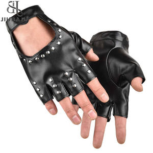 <span class=keywords><strong>Noir</strong></span> Punk Rivet court PU <span class=keywords><strong>cuir</strong></span> demi-doigt gants femmes Hip-Hop conduite moto fête Cool fille beau mitaines sans doigts - Product Image 1