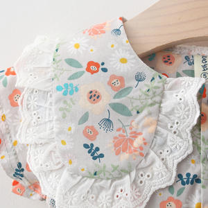 En stock, vêtements pour enfants, robe à manches courtes pour filles, robe d'été pour bébé, robe de princesse à col de poupée florale - Product Image 5