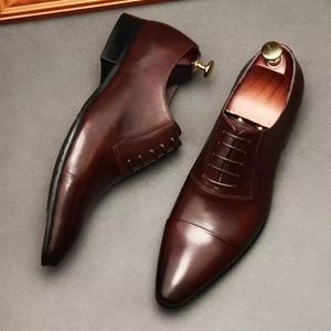 New Style British Leather Shoes-men's Cowhide Pointed-toe Lace-up Waterproof Autumn Business Formal Shoes-trendy Men's Shoes - Product Image 1