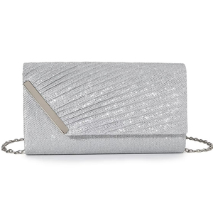 Bolso de Mano Elegante con Diseño de Lujo, Tira Metálica Cuadrada y Pliegues, para Mujer, Brillante, Tipo Sobre, de Alta Calidad, para Bodas y Eventos - Product Image 1