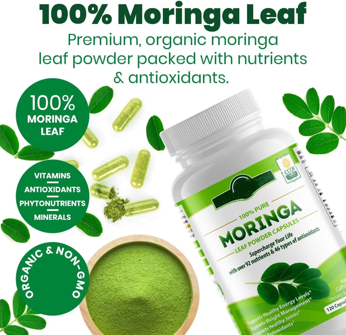 Professionele Leverancier Moringa Capsules Single Origin Moringa Poeder Moringa Blad Energiemetabolisme & Immuunondersteuning.