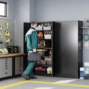 Armoires de rangement en acier pour garage, porte verrouillable, étagères réglables, serrure à clé, organisation de la maison, du bureau, de l'entrepôt, fabrication chinoise, modèle 1 - Product Image 4