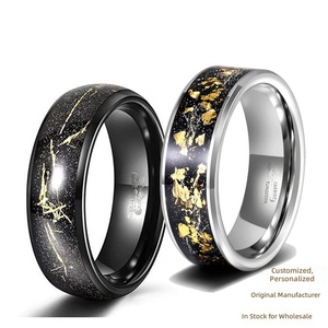 Anello da uomo in acciaio al tungsteno tonalità argento, larghezza 8mm, con intarsi in foglia d'oro 18K, per e-commerce transfrontaliero, direttamente dalla fabbrica di Guangzhou - Product Image 2