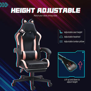Silla de juego bonita negra y rosa con orejas de gato, silla ergonómica para ordenador con reposapiés, silla reclinable para juegos de PC para niñas, adolescentes y niños - Product Image 5