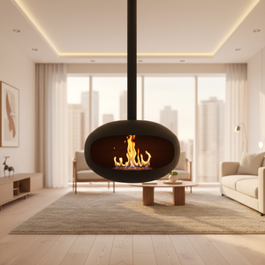Cheminée suspendue de luxe au bioéthanol, montage au plafond, foyer à feu véritable, chauffage éco-responsable pour hall d'hôtel - Product Image 2