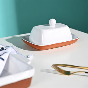 <span class=keywords><strong>Assiette</strong></span> à beurre en terre cuite blanche et brillante avec couvercle en grès céramique rectangulaire pour un usage domestique Pack de restaurant avec logo personnalisé - Product Image 4