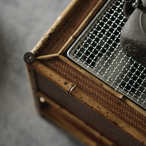 Chinese retro style double-layer charcoal <b>stove</b> with bamboo mat, suitable for brewing tea around the <b>stove</b>, and a home tea room - Product Image 4