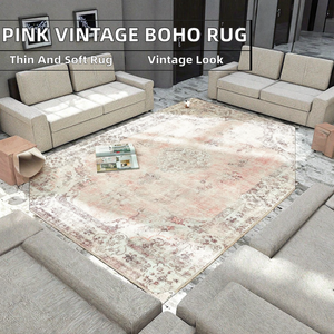 Hot Sale <strong>PANDA</strong> FCW 100 Vintage Faux Wool Low Pile Light-Pink Indoor Floral Printed Boho <strong>Rug</strong> 5x7 Machine Made Non-Slip Washable - Product Image 2