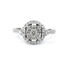 Fine Beautiful High End 14k Solid White Gold Natural Diamond Round Detailed Cluster Wedding Band Rings For Party Gifts - Product Image 1