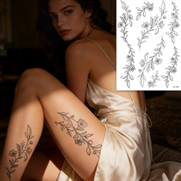 Autocollants de tatouage temporaire en papier écologique à motif floral indien minimaliste brodé, pour le visage et le corps, longue durée