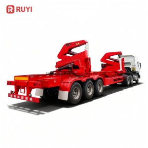 Semi-remorque à chargement latéral de conteneurs à 3 essieux, 20 pieds, 40 pieds, grue de levage, charge utile de 45 à 100 tonnes, semi-remorque à chargement latéral de conteneurs à <span class=keywords><strong>vendre</strong></span> - Product Image 1