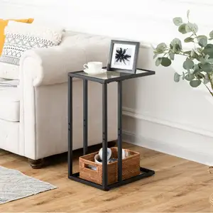 Wholesale Tempered Glass Coffee C Shape TV Tray Table C-Shaped Side End Tables Small Snack Sofa Side Table For Living Room