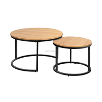 Table basse contemporaine ronde en bois de chêne avec structure en métal doré, design moderne pour la décoration de la maison, pour le salon ou le bar