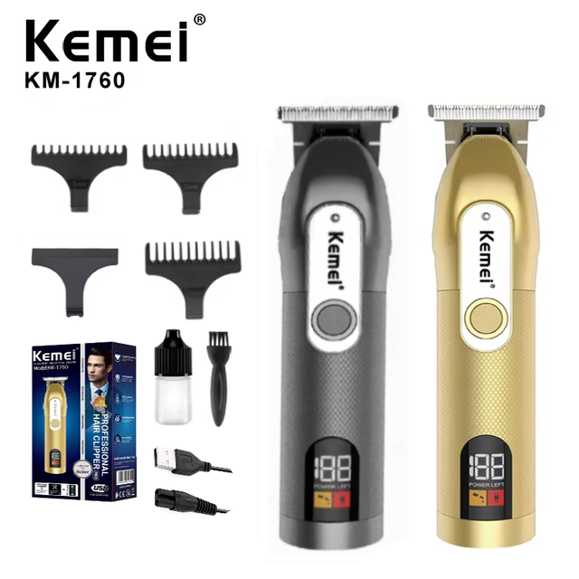Kemei Km-1760 10W 1500mAh Li-battery Barber Salon Shaver Body Hair Cutting Machine Rechargeable Electric Beard Trimmer with CE