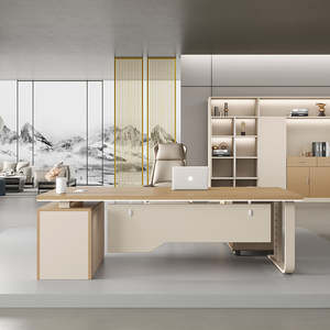 <span class=keywords><strong>Mesa</strong></span> de oficina moderna de estilo madera, silla, combinación de muebles, escritorio de gerente CEO con estilo de panel de madera - Product Image 1