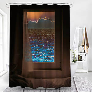 Cortina de <span class=keywords><strong>ducha</strong></span> de ventana de playa personalizada, pantalla de baño de paisaje de océano de planta de flor de balcón exterior - Product Image 4