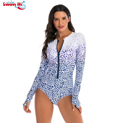 women long sleeve zipper rashguad one piece swimsuit swimwear surfing top rash guand upf50+ running biking shirt