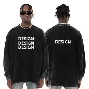 Pour <span class=keywords><strong>MGOO</strong></span> 2024 hommes surdimensionné à manches longues lavage à l'acide impression numérique T-Shirt rue mode col rond tricoté personnalisé brodé - Product Image 1
