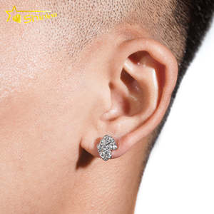 Boucles <span class=keywords><strong>d</strong></span>'oreilles Hip Hop pour hommes à prix abordable, prêtes à être expédiées, testées au <span class=keywords><strong>diamant</strong></span>, en argent 925 plaqué or, avec diamants Moissanite VVS - Product Image 2