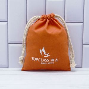 Orange Cotton Linen <b>Drawstring</b> Jewelry <b>Pouch</b> with logo Custom Natural Cotton Gift Bag Storage <b>Pouches</b> - Product Image 5