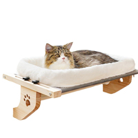 Hamac-lit moderne en bois pour chat avec housse amovible et lavable, idéal pour bronzer et conçu pour rebord de fenêtre, toutes saisons, suspendu - En stock