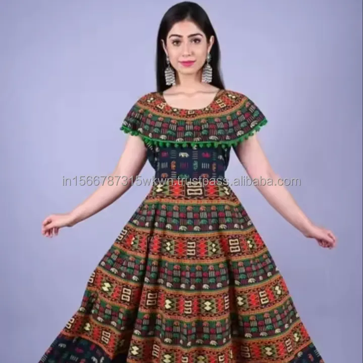 Midi dress in Jaipur Factory Wholesale Solid Color Ruffled Sleeves Knee Length ethnic Midi Dresses A-Line Frocks For Women