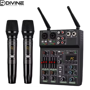 Micrófono mezclador de Audio <span class=keywords><strong>DJ</strong></span> de 4 canales Nuevo diseño Kit inalámbrico 2 en 1 de frecuencia ultra alta Tarjeta de sonido de audio pequeña y mezclador - Product Image 2