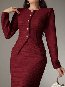 Conjunto elegante de 2 piezas de otoño para mujer, chaqueta de Tweed y cintura ceñida, conjunto de falda con <span class=keywords><strong>dobladillo</strong></span> de cola de pez, <span class=keywords><strong>ropa</strong></span> decorada, suites para mujer - Product Image 5