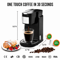 Machine à café à portion individuelle compacte pour dosettes K-Cup et café moulu, idéale pour la maison, le bureau et l'hôtel