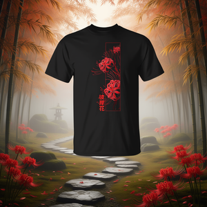 T-shirt esthétique d'inspiration anime avec motif de fleur japonaise Higanbana (Lys araignée rouge) - Product Image 3