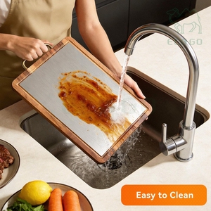 Tablas de Cortar de Madera de Acacia de Doble Cara, Aptas para Alimentos, con Ranura para Jugos, de Titanio - Product Image 4