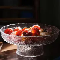 도매 일본 대형 가정용 스낵 말린 과일 디저트 과일 망치로 투명 유리 키 큰 과일 그릇 플레이트