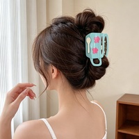 Pince à cheveux en forme de tasse de thé rose en acétate, motif requin, mignonne et féminine, pour chignon, accessoires de mode pour femmes