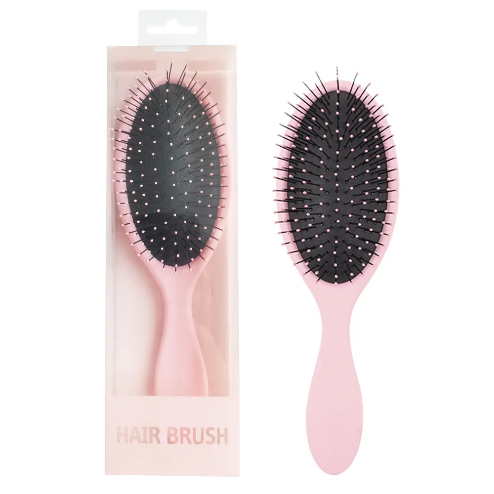 Custom Colorful Women Hair Care Brush Massager Soft Cushion Nylon Bristles Wet Salon Pink Round Hair Brush