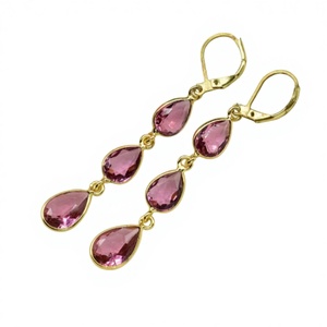 Boucles d'oreilles clous en tourmaline rose, mignonnes, pour anniversaire, pierre de naissance d'octobre, bijoux artisanaux en pierres précieuses, argent 925 plaqué or 14K - Product Image 1