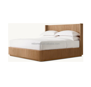 Lit à rayures verticales en chêne blanc à hauteur réglable fabriqué à la main - Product Image 5