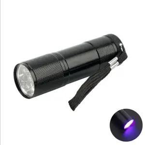 Mini torcia portatile a basso prezzo 9 LED UV Led torcia di emergenza in alluminio con interruttore a pulsante