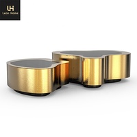 Hot Sale Hochglanz Edelstahl Luxus Unregelmäßig Modern Schwarz Gehärtetes Glas Couch tisch Set