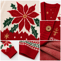 Cardigan tricoté floral de Noël pour les fêtes d'hiver, motif et couleur personnalisables, fourni directement par l'usine