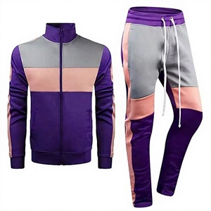 Ensemble de survêtement sportif pour homme, couleur violette, col montant, fermeture éclair, manches longues - Product Image 1