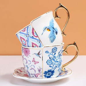 <b>Large</b> Capacity English Red Teacup Saucer Set Special Blue White Ceramic Coffee <b>Cup</b> Spatula French Afternoon Style Dinnerware - Product Image 2
