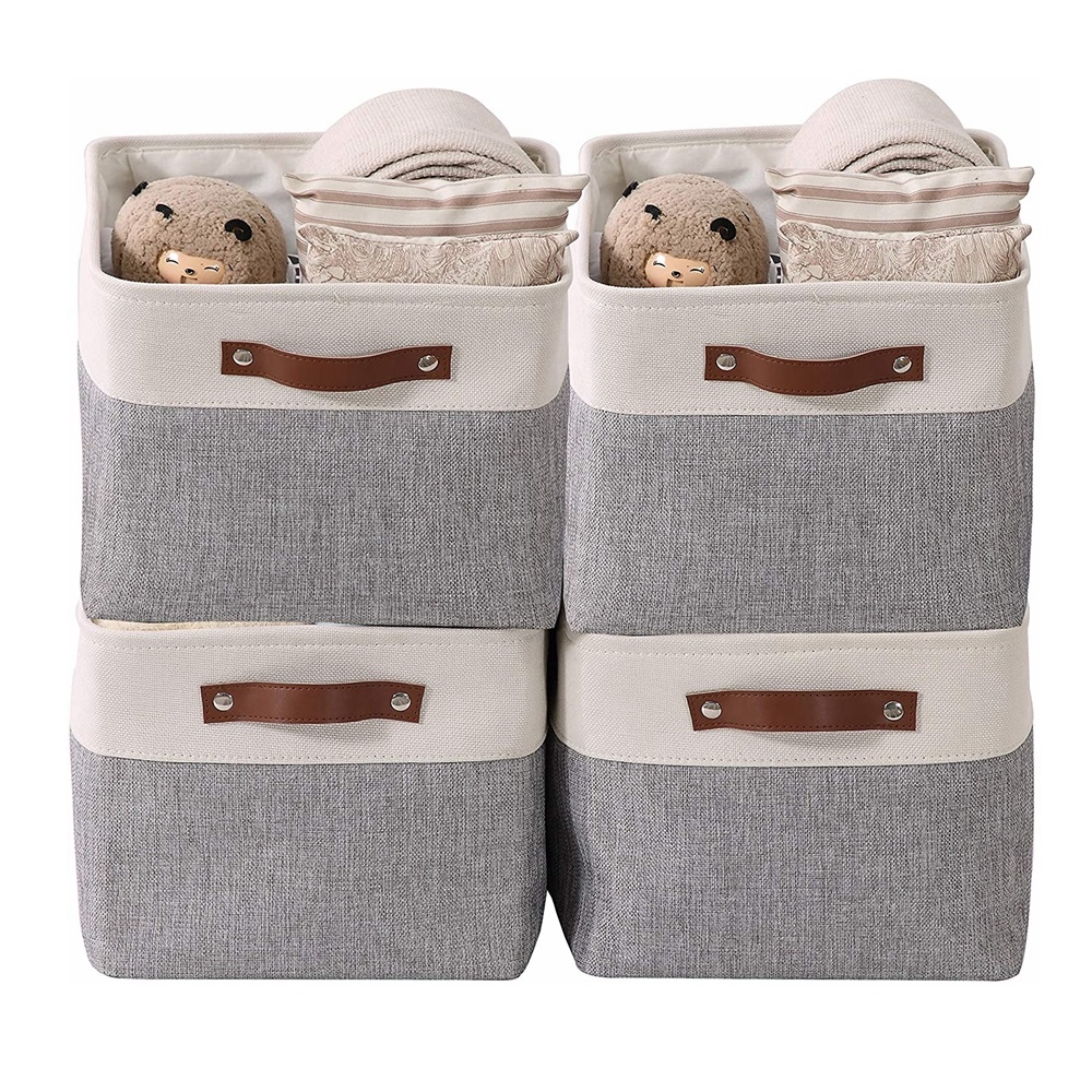 Корзина для белья из холщовой ткани, одежды и детских игрушек, корзина для хранения, складная корзина для хранения с ручками из искусственной кожи