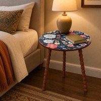 Table d'appoint ronde à pieds spirale, motif mandala, en bois massif torsadé, style nordique européen, détachable