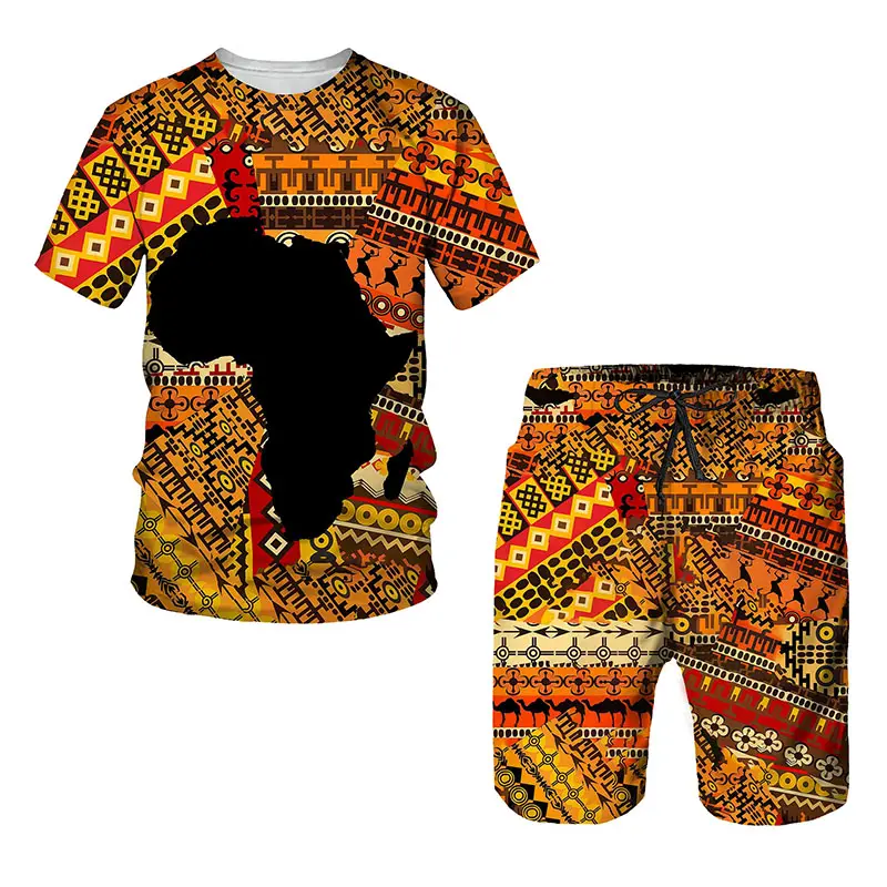 African Print Women's Men's T-shirts Sets Africa Dashiki Mens Tracksuit Tops Shorts Sport And Leisure Summer Male Suit