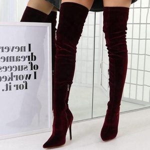 Latest Soft Solid Color Pointed Toe Big Size 43 Half-side Zip Women Sexy Long Thigh High Boots Big Size Women <b>Shoes</b> Wholesale - Product Image 4