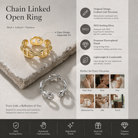 Anillo de Cadena Gruesa Vintage de Plata 925 Hecho a Mano con Diseño Original, Anillo Ajustable Chapado en Oro de 18K para Mujeres y Hombres, para Bodas