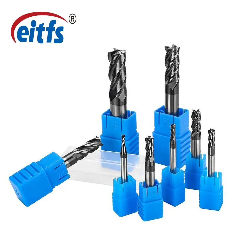 HRC65 4 ขลุ่ย CNC เครื่องกลึงโลหะ FLAT Square End Mill เครื่องกัดและ Side Milling