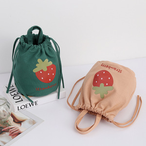 Fiambrera de lona de mano para colegiala, bolsa Bento, bonita bolsa de cubo con cordón, bolsa de lona para almacenamiento de aperitivos - Product Image 3